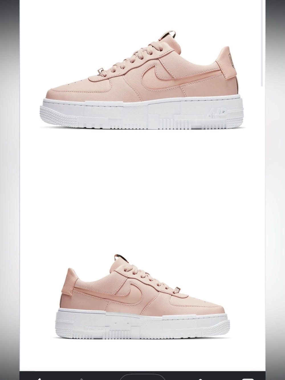 Nike blush pink leather Air Force ones- pixel particle beige